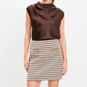 LOFT Horsebit Plaid Mini Skirt | Brown & Cream